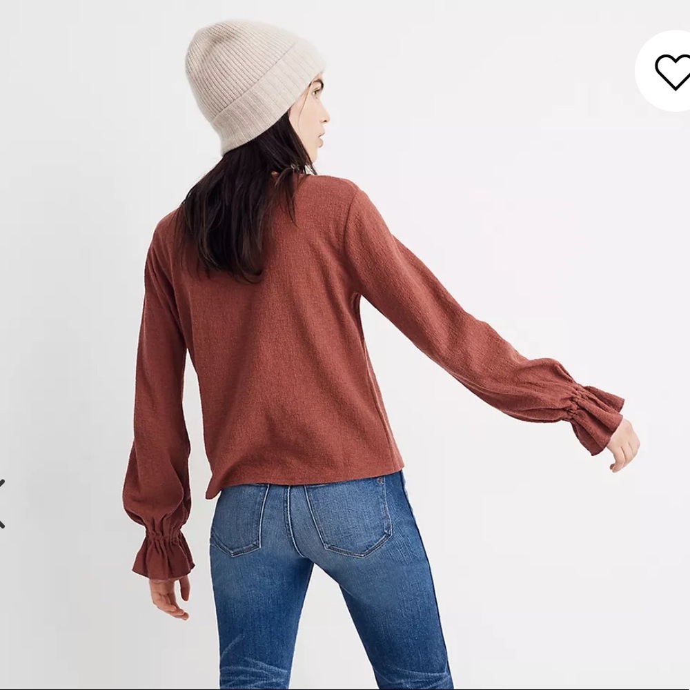 Madewell Texture & Thread Ruffle-Cuff Top - Black, S - Picture 12 of 12